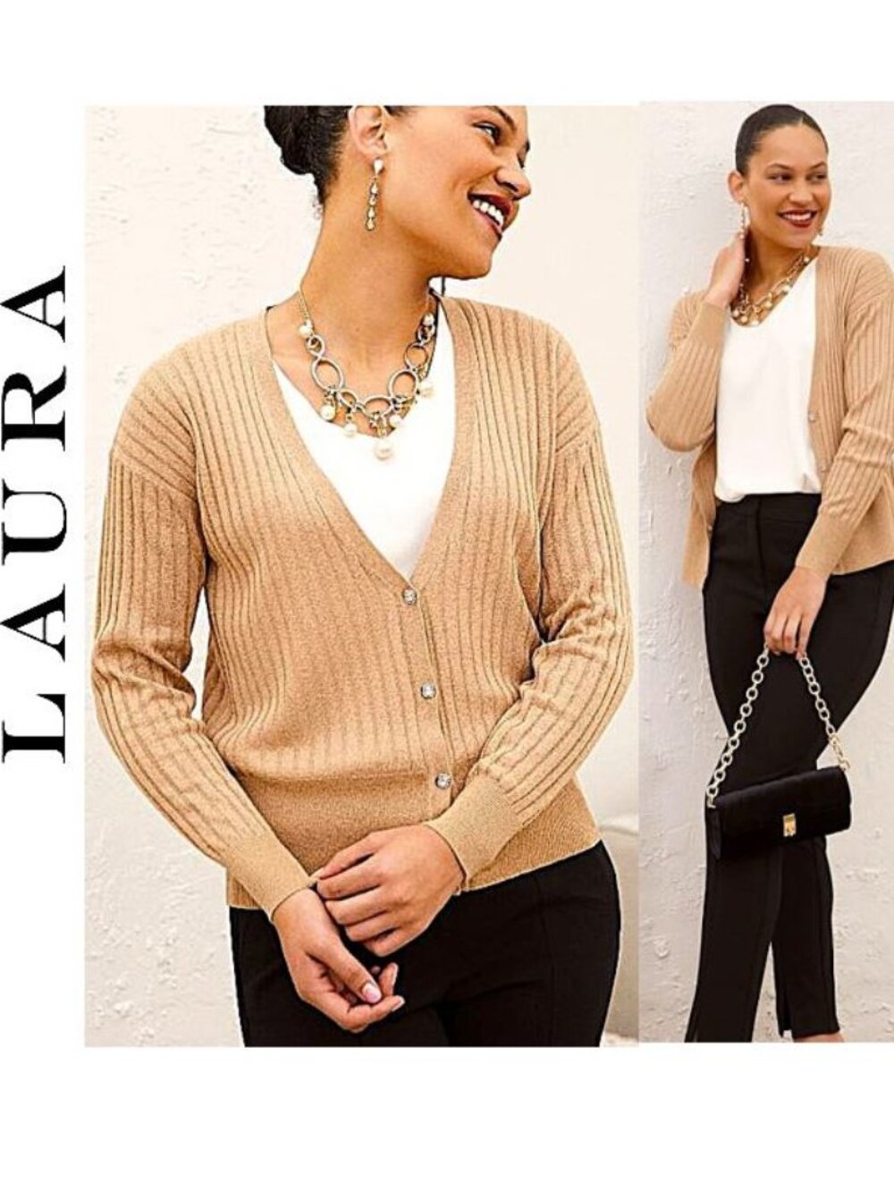 NWT! LAURA - Beautiful gold button front cardigan